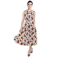 Animal Skin - Brown Cows Are Funny And Brown And White Round Neck Boho Dress by DinzDas