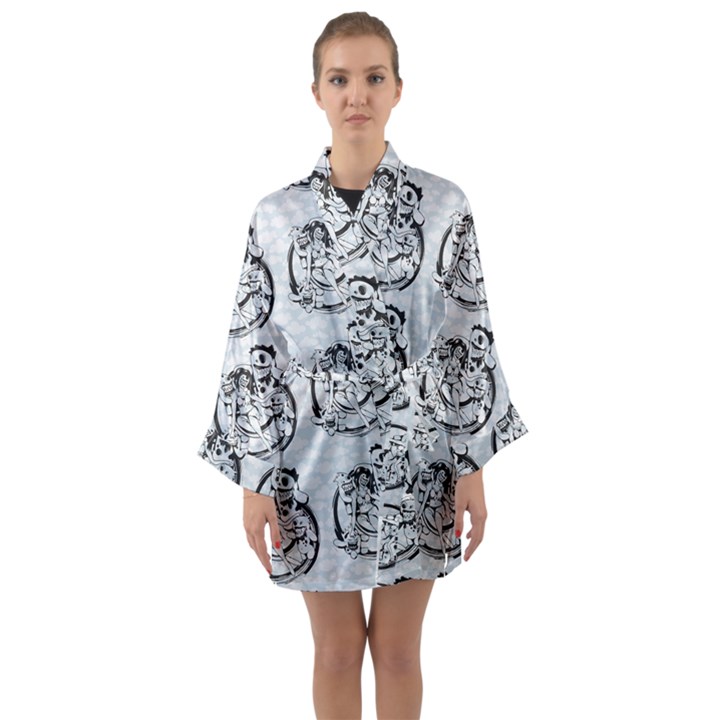 Monster Party - Hot Sexy Monster Demon With Ugly Little Monsters Long Sleeve Satin Kimono