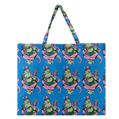 Monster And Cute Monsters Fight With Snake And Cyclops Zipper Large Tote Bag by DinzDas