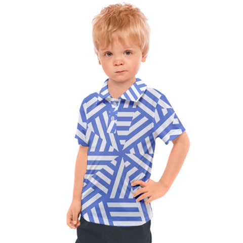 Geometric Blue And White Lines, Stripes Pattern Kids  Polo Tee by Casemiro