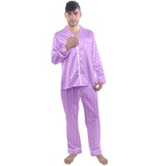 White Polka Dot Pastel Purple Background, Pink Color Vintage Dotted Pattern Men s Long Sleeve Satin Pyjamas Set by Casemiro