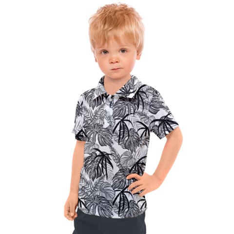 Black And White Leafs Pattern, Tropical Jungle, Nature Themed Kids  Polo Tee by Casemiro