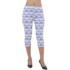 Pastel Lines, Bars Pattern, Pink, Light Blue, Purple Colors Lightweight Velour Capri Leggings  by Casemiro