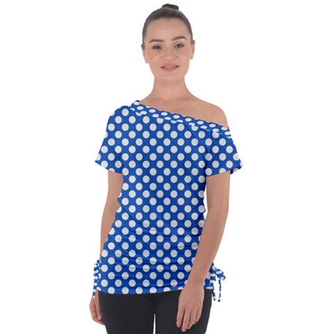 Pastel Blue, White Polka Dots Pattern, Retro, Classic Dotted Theme Tie-up Tee by Casemiro