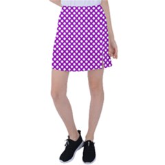 White And Purple, Polka Dots, Retro, Vintage Dotted Pattern Tennis Skirt by Casemiro