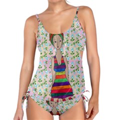 Tan Swimmer Flowerwall Tankini Set by snowwhitegirl