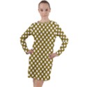 Gold polka dots patterm, retro style dotted pattern, classic white circles Long Sleeve Hoodie Dress View1