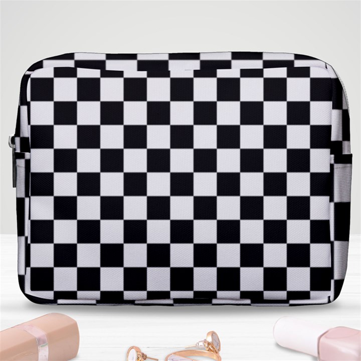 Black and white chessboard pattern, classic, tiled, chess like theme Make Up Pouch (Large)