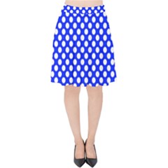 Dark Blue And White Polka Dots Pattern, Retro Pin-up Style Theme, Classic Dotted Theme Velvet High Waist Skirt by Casemiro