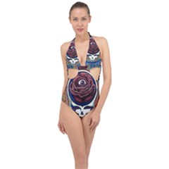 Grateful Dead Ahead Of Their Time Halter Front Plunge Swimsuit by Sapixe