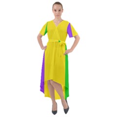 Carnival Mardi Gras Purple Yellow Green Stripes Front Wrap High Low Dress by yoursparklingshop