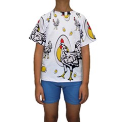 Roseanne Chicken, Retro Chickens Kids  Short Sleeve Swimwear by EvgeniaEsenina