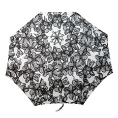 Stylized Botanical Motif Black And White Print Folding Umbrellas by dflcprintsclothing