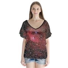 Ngc7635 V-neck Flutter Sleeve Top by idjy