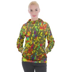 Colorful Brush Strokes Painting On A Green Background                                                  Women s Hooded Pullover by LalyLauraFLM