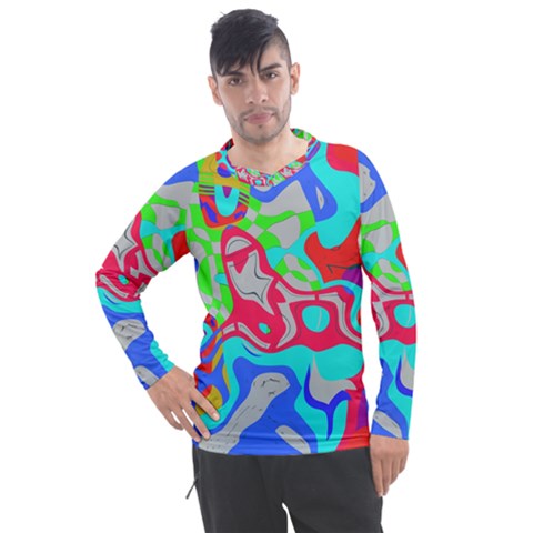 Colorful Distorted Shapes On A Grey Background                                                  Men s Pique Long Sleeve Tee by LalyLauraFLM