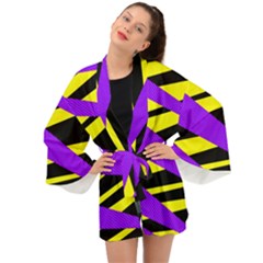 Abstract Triangles, Three Color Dotted Pattern, Purple, Yellow, Black In Saturated Colors Long Sleeve Kimono by Casemiro