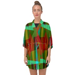 Rainbow Colors Palette Mix, Abstract Triangles, Asymmetric Pattern Half Sleeve Chiffon Kimono by Casemiro