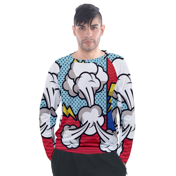 Rays Smoke Pop Art Style Vector Illustration Men s Long Sleeve Raglan Tee