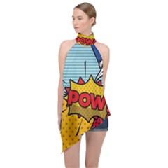 Pow Word Pop Art Style Expression Vector Halter Asymmetric Satin Top by Amaryn4rt