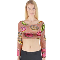 Doughnut Doodle Colorful Seamless Pattern Long Sleeve Crop Top by Amaryn4rt