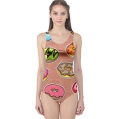 Doughnut Doodle Colorful Seamless Pattern One Piece Swimsuit by Amaryn4rt