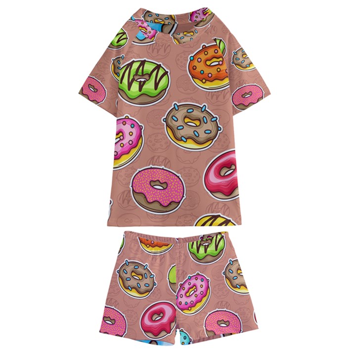 Doughnut Doodle Colorful Seamless Pattern Kids  Swim Tee and Shorts Set