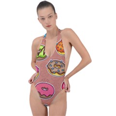 Doughnut Doodle Colorful Seamless Pattern Backless Halter One Piece Swimsuit by Amaryn4rt