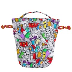 Graffit Characters Seamless Pattern Art Drawstring Bucket Bag by Amaryn4rt