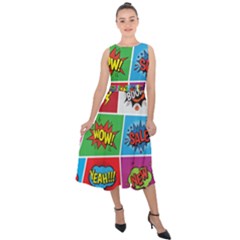 Pop Art Comic Vector Speech Cartoon Bubbles Popart Style With Humor Text Boom Bang Bubbling Expressi Midi Tie-back Chiffon Dress by Amaryn4rt