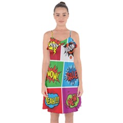 Pop Art Comic Vector Speech Cartoon Bubbles Popart Style With Humor Text Boom Bang Bubbling Expressi Ruffle Detail Chiffon Dress by Amaryn4rt