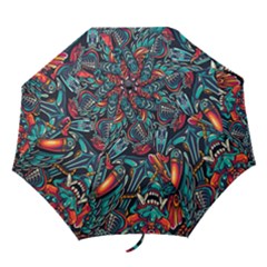 Vintage Tattoos Colorful Seamless Pattern Folding Umbrellas by Amaryn4rt