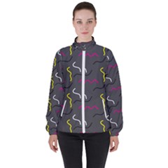 Gray Pattern Women s High Neck Windbreaker by Saptagram