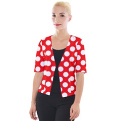 Large White Polka Dots Pattern, Retro Style, Pinup Pattern Cropped Button Cardigan by Casemiro