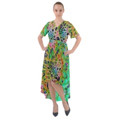 Peacock Chrysanthemum Front Wrap High Low Dress by bloomingvinedesign