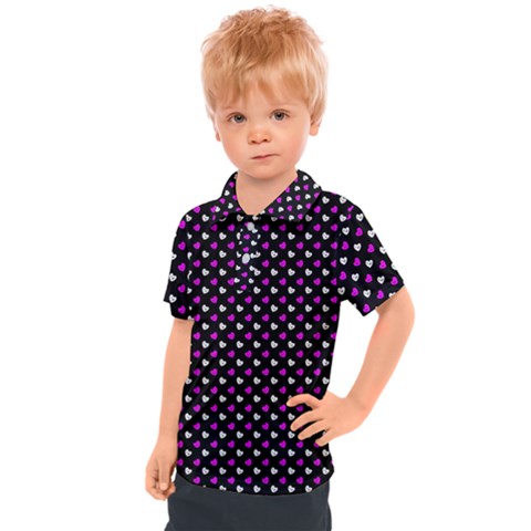 White And Pink Hearts At Black, Vector Handrawn Hearts Pattern Kids  Polo Tee by Casemiro