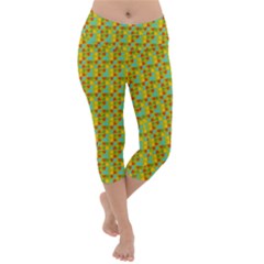 Lemon And Yellow Lightweight Velour Capri Yoga Leggings by Sparkle