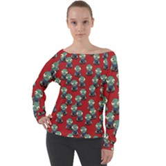 Zombie Virus Off Shoulder Long Sleeve Velour Top by helendesigns