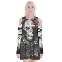 Monster Monkey From The Woods Velvet Long Sleeve Shoulder Cutout Dress by DinzDas