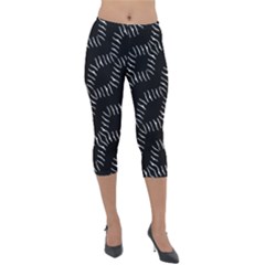 Black And White Geo Print Lightweight Velour Capri Leggings  by dflcprintsclothing