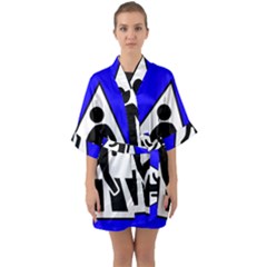 Cross Crossing Crosswalk Line Walk Half Sleeve Satin Kimono  by HermanTelo