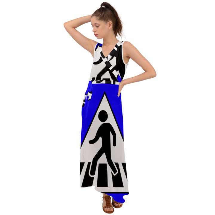 Cross Crossing Crosswalk Line Walk V-Neck Chiffon Maxi Dress