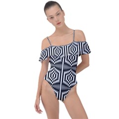 Optical Illusion Frill Detail One Piece Swimsuit by Sparkle