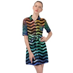 Digital Waves Belted Shirt Dress by Sparkle