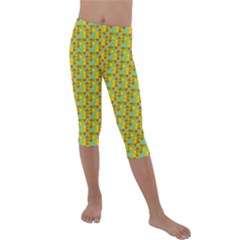 Lemon And Yellow Kids  Lightweight Velour Capri Leggings  by Sparkle