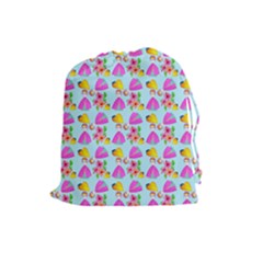 Girl With Hood Cape Heart Lemon Pattern Blue Drawstring Pouch (large) by snowwhitegirl