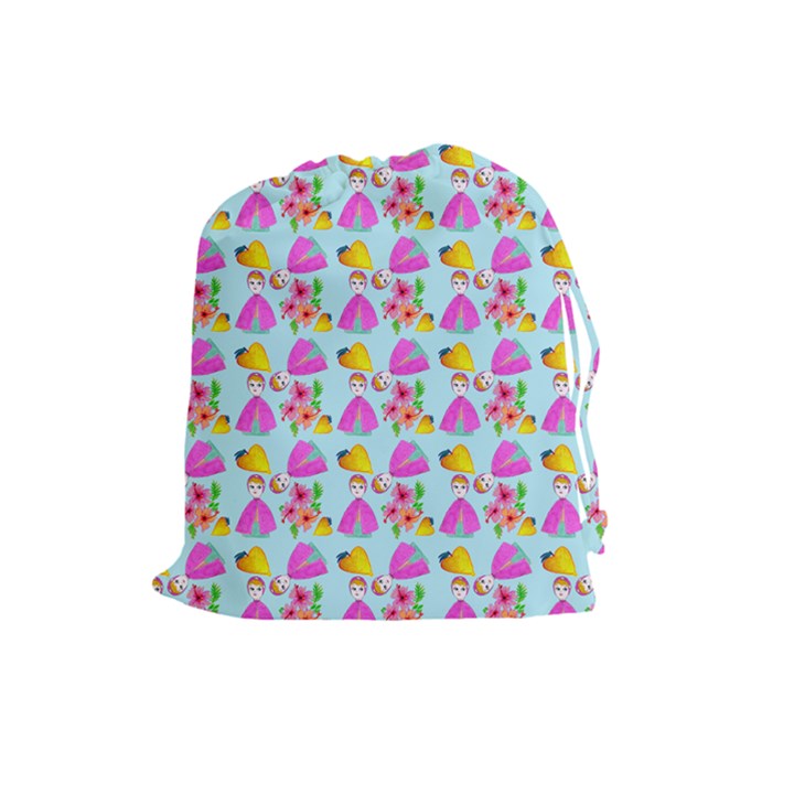 Girl With Hood Cape Heart Lemon Pattern Blue Drawstring Pouch (Large)