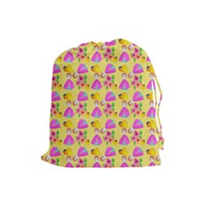 Girl With Hood Cape Heart Lemon Pattern Yellow Drawstring Pouch (large) by snowwhitegirl