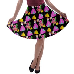 Girl With Hood Cape Heart Lemon Pattern Black A-line Skater Skirt by snowwhitegirl