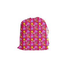 Girl With Hood Cape Heart Lemon Pattern Pink Drawstring Pouch (small) by snowwhitegirl